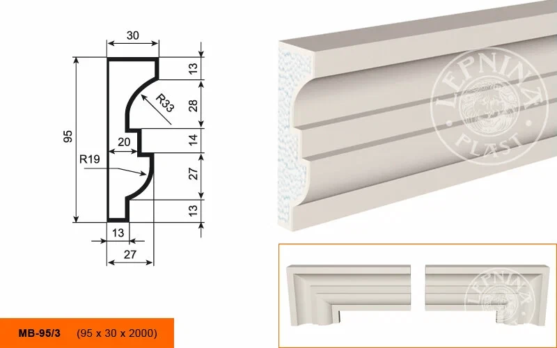 Молдинг фасадный Lepninaplast МВ-95/3