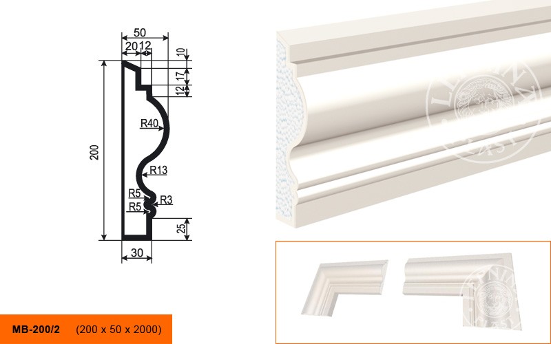 Молдинг фасадный Lepninaplast МВ-200/2