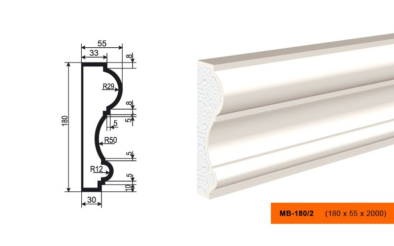 Молдинг фасадный Lepninaplast МВ-180/2