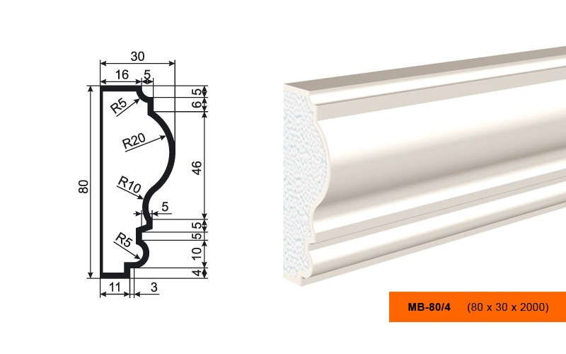 Молдинг фасадный Lepninaplast МВ-80/4